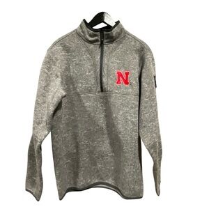 NEBRASKA CORNHUSKERS Women's Top GRAY Sweater Fleece PULLOVER 1/2 ZIP sz large